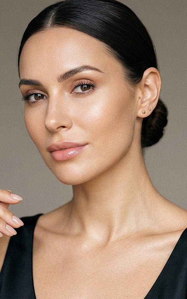 Close-up of a woman with natural makeup.